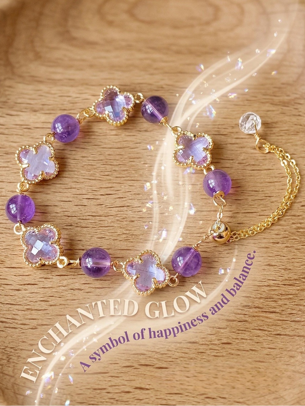 🆕New Purple Amethyst Four Leaf Clover Bracelet - Picture 2 of 16